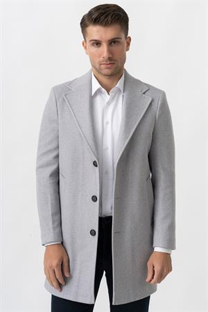 White Stone Ancona 4025-2 Düz Ceket Yaka Slim Fit Pamuklu Kaban Gri