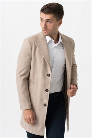 White Stone Ancona 4025-2 Düz Ceket Yaka Slim Fit Pamuklu Kaban  K.Bej