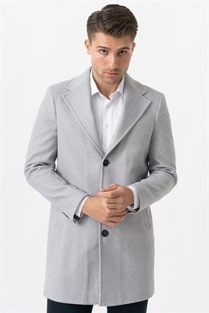 White Stone Ancona 4025-2 Düz Ceket Yaka Slim Fit Pamuklu Kaban Gri