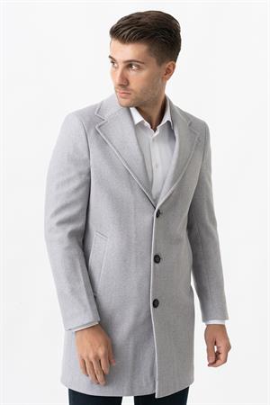 White Stone Ancona 4025-2 Düz Ceket Yaka Slim Fit Pamuklu Kaban Gri