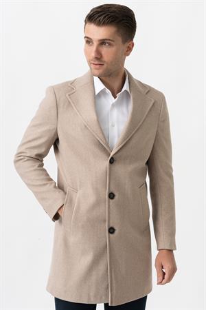 White Stone Ancona 4025-2 Düz Ceket Yaka Slim Fit Pamuklu Kaban  K.Bej
