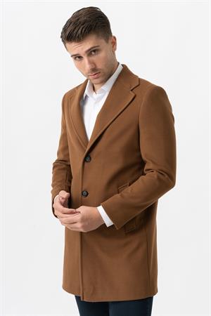 White Stone Ancona 4025-2 Düz Ceket Yaka Slim Fit Pamuklu Kaban Camel