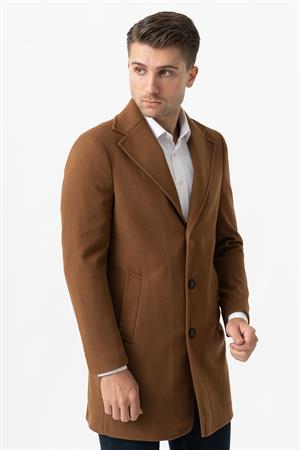 White Stone Ancona 4025-2 Düz Ceket Yaka Slim Fit Pamuklu Kaban Camel
