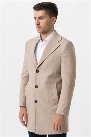 White Stone Ancona 4025-2 Düz Ceket Yaka Slim Fit Pamuklu Kaban  K.Bej