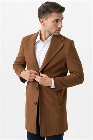 White Stone Ancona 4025-2 Düz Ceket Yaka Slim Fit Pamuklu Kaban Camel