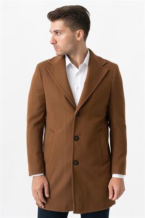 White Stone Ancona 4025-2 Düz Ceket Yaka Slim Fit Pamuklu Kaban Camel