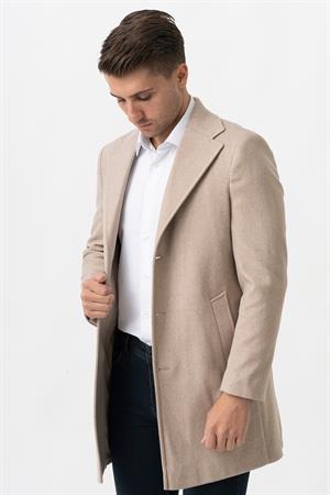 White Stone Ancona 4025-2 Düz Ceket Yaka Slim Fit Pamuklu Kaban  K.Bej