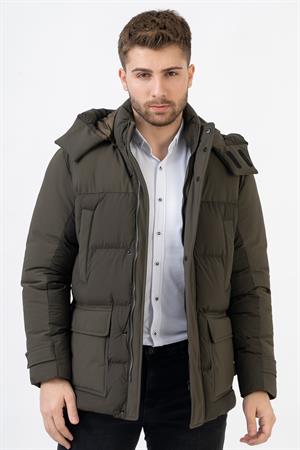 White Stone Edmonton 58101Slim Fit Kapüşonlu Kaban Haki