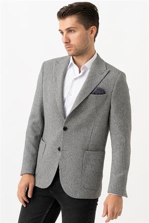 White Stone Aprilla C3027 Regular Fit 6 Drop Yünlü Likralı Ceket Desenli