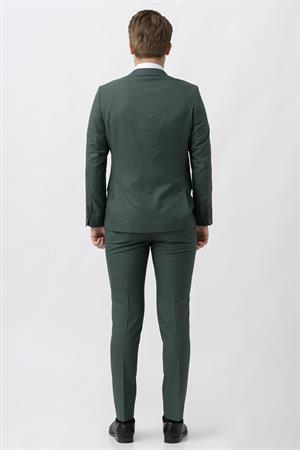 Yeşil Slim Fit Efektli Kumaşlı Kapaklı Cepli Premium Takım Elbise