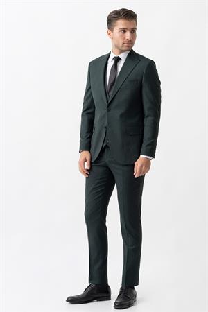 Yeşil Regular Fit Yelekli Rahat Kalıp Kapaklı Cepli Premium Takım Elbise