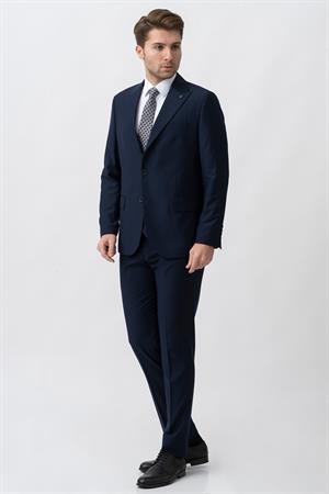 Lacivert Slim Fit Yelekli Kapaklı Cepli Premium Takım Elbise