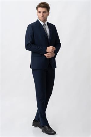 Lacivert Slim Fit Yelekli Kapaklı Cepli Premium Takım Elbise