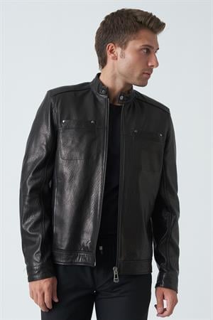 White Stone Bath 5007 Aleko Slim Fit Kuzu Derisi Mont Siyah