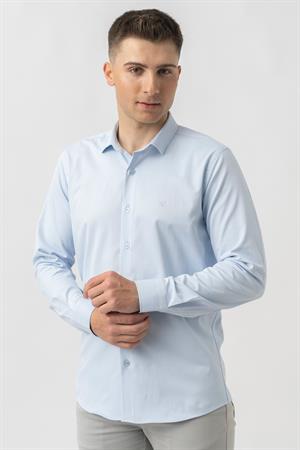 White Stone Aarberg G2424 Regular Fit Pamuklu Likralı Gömlek Buz Mavisi