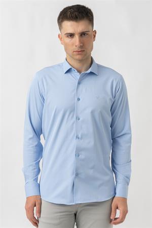 White Stone Aarberg G2424 Regular Fit Pamuklu Likralı Gömlek Mavi