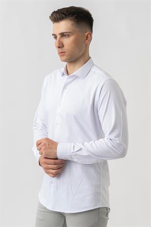 White Stone Aarberg G2424 Regular Fit Pamuklu Likralı Gömlek Beyaz