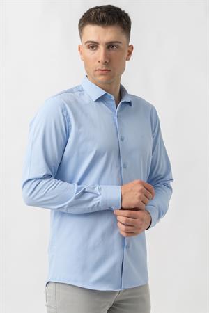 White Stone Aarberg G2424 Regular Fit Pamuklu Likralı Gömlek Mavi