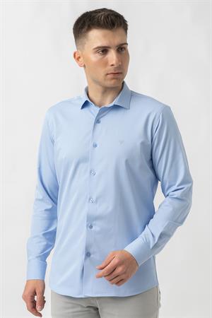 White Stone Aarberg G2424 Regular Fit Pamuklu Likralı Gömlek Mavi