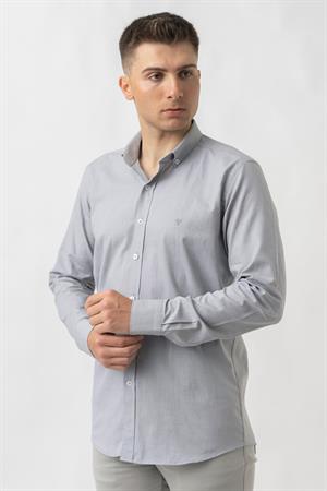 White Stone Aarburg g45044 Pamuklu Regular Fit Oxford Gömlek  Gri 