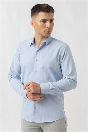 White Stone Adliswil G9501 Regular Fit Armürlü Pamuklu Gömlek Mavi