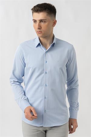 White Stone Adliswil G9501 Regular Fit Armürlü Pamuklu Gömlek Mavi