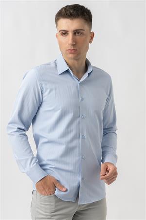 White Stone Adliswil G9501 Regular Fit Armürlü Pamuklu Gömlek Mavi