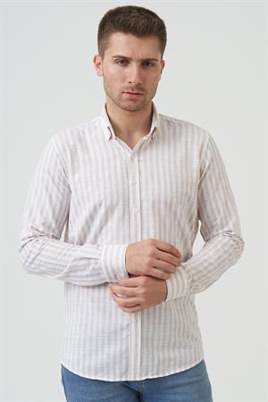 White Stone Bathurst Regular Fit G2001 Pamuklu Keten Gömlek Bej