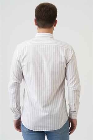 White Stone Bathurst Regular Fit G2001 Pamuklu Keten Gömlek Bej
