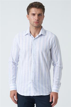 White Stone Armagh Slim Fit G2002 Pamuklu Keten Gömlek Mavi