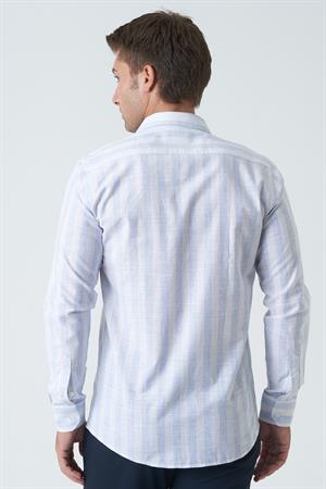 White Stone Armagh Slim Fit G2002 Pamuklu Keten Gömlek Mavi