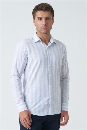 White Stone Armagh Slim Fit G2002 Pamuklu Keten Gömlek Mavi