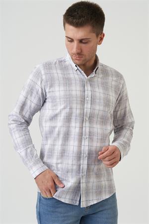 White Stone Broken Hill Regular Fit  G2003 Pamuklu Keten Gömlek  Kahve