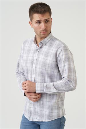 White Stone Broken Hill Regular Fit  G2003 Pamuklu Keten Gömlek  Kahve