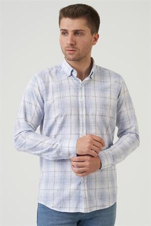 White Stone Broken Hill Regular Fit  G2003 Pamuklu Keten Gömlek Mavi