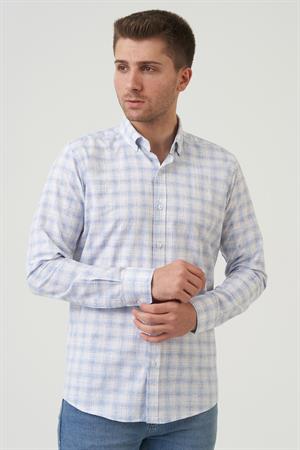 White Stone Cessnock Regular Fit g2004 Pamuklu Keten Gömlek Mavi