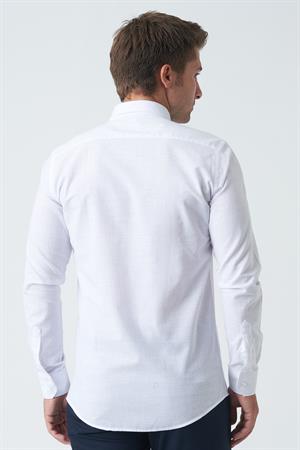 White Stone Bangor G2008 Slim Fit Flam Keten Pamuklu Gömlek Beyaz