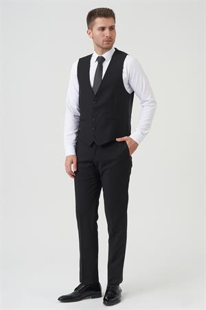 Siyah Slim Fit Kalıp Kapaklı Cepli Premium Takım Elbise