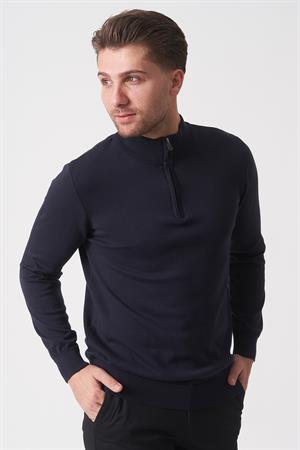 White Stone Brasília 1030 Slim Fit Basic Yarım Fermuarlı Triko Laci