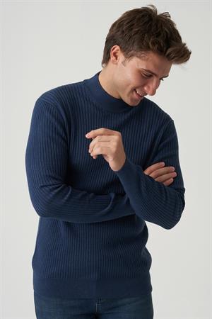 White Stone Águeda 1284 Slim Fit Yarım Balıkçı Triko İndigo