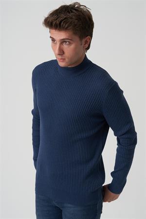 White Stone Águeda 1284 Slim Fit Yarım Balıkçı Triko İndigo