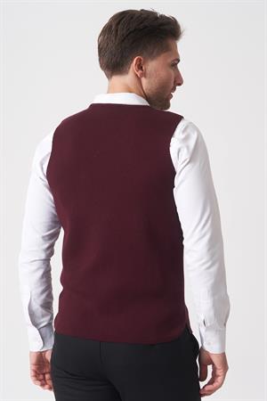 White Stone Campinas 202438 Slim Fit Pamuklu Yelek Triko Bordo