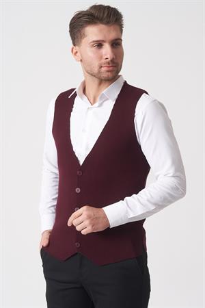 White Stone Campinas 202438 Slim Fit Pamuklu Yelek Triko Bordo