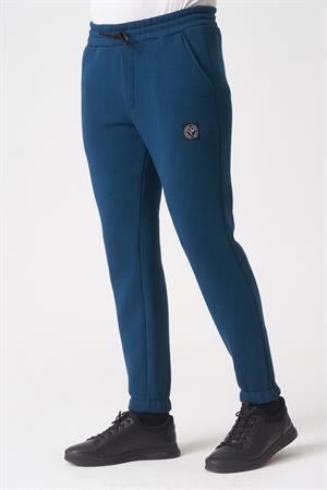 Mavi Slim Kalıp Üç Cepli Lastik Kesim Paçalı Esnek Pamuklu Eşofman Altı