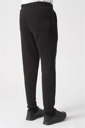 Siyah Slim Kalıp Üç Cepli Lastik Kesim Paçalı Esnek Pamuklu Eşofman Altı