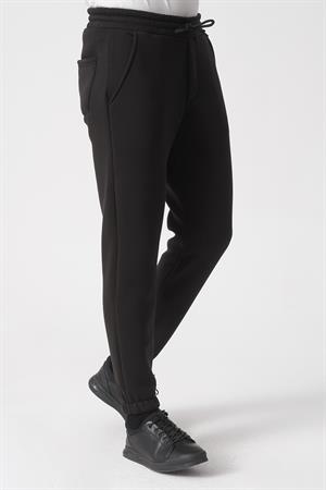 Siyah Slim Kalıp Üç Cepli Lastik Kesim Paçalı Esnek Pamuklu Eşofman Altı