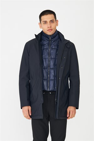 Lacivert Kapitone İç Yelekli Şişme Detaylı Mont