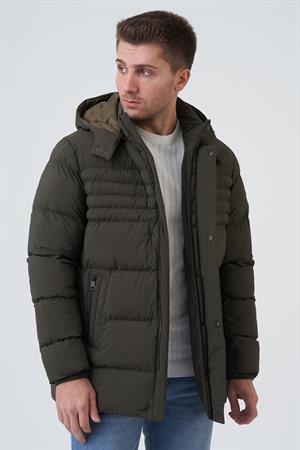 Haki Çıkarılabilir Kapüşonlu Fermuar Cepli Şişme Mont