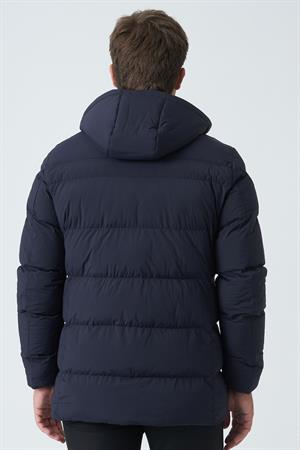 Lacivert Çıkarılabilir Kapüşonlu Fermuar Cepli Şişme Mont