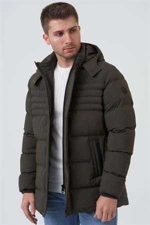 Haki Çıkarılabilir Kapüşonlu Fermuar Cepli Şişme Mont